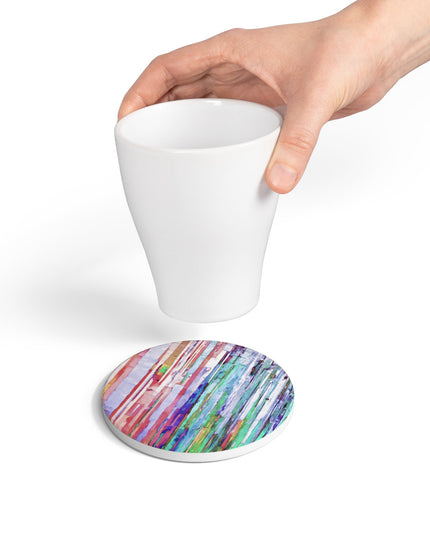 Striped Pastels 4" x 4" Round Ceramic Coaster