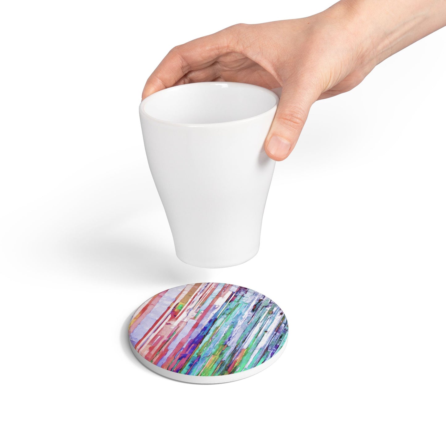 Striped Pastels 4" x 4" Round Ceramic Coaster