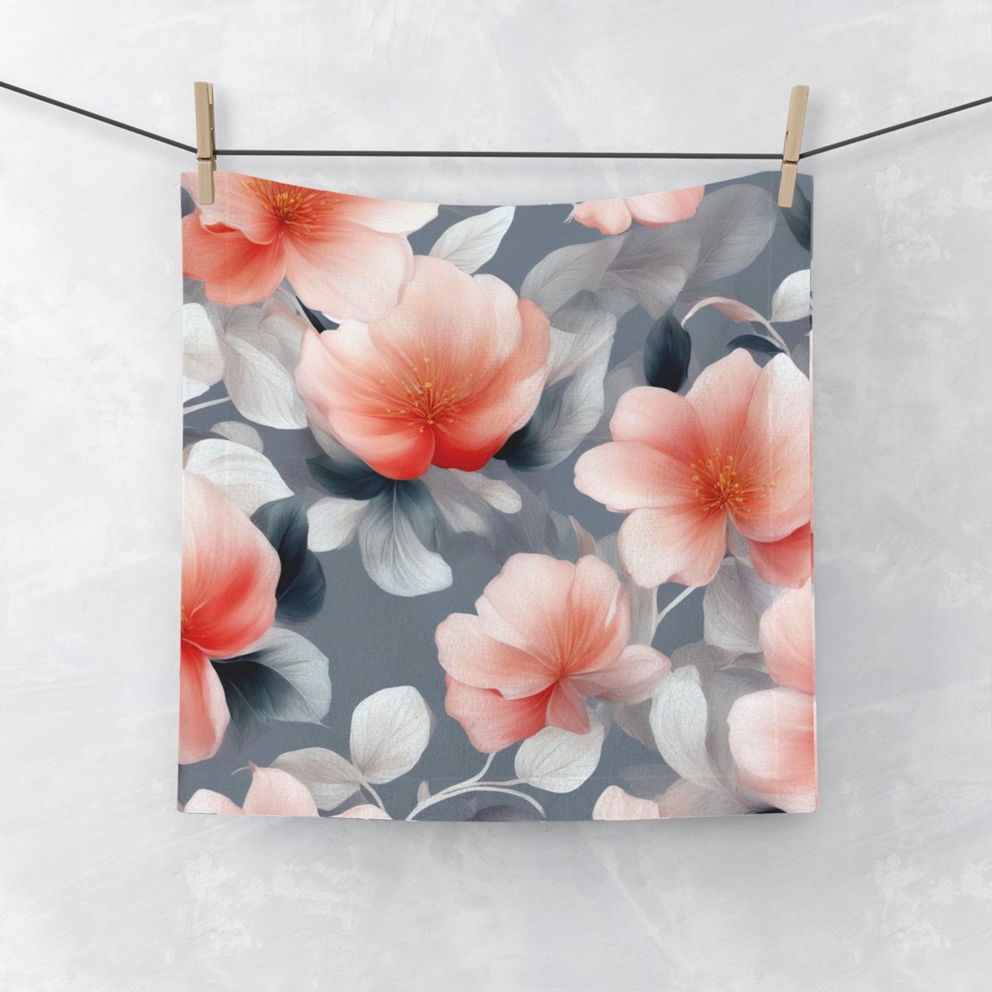 Red Blossom Floral Bunch Face Towel, 13" x 13"