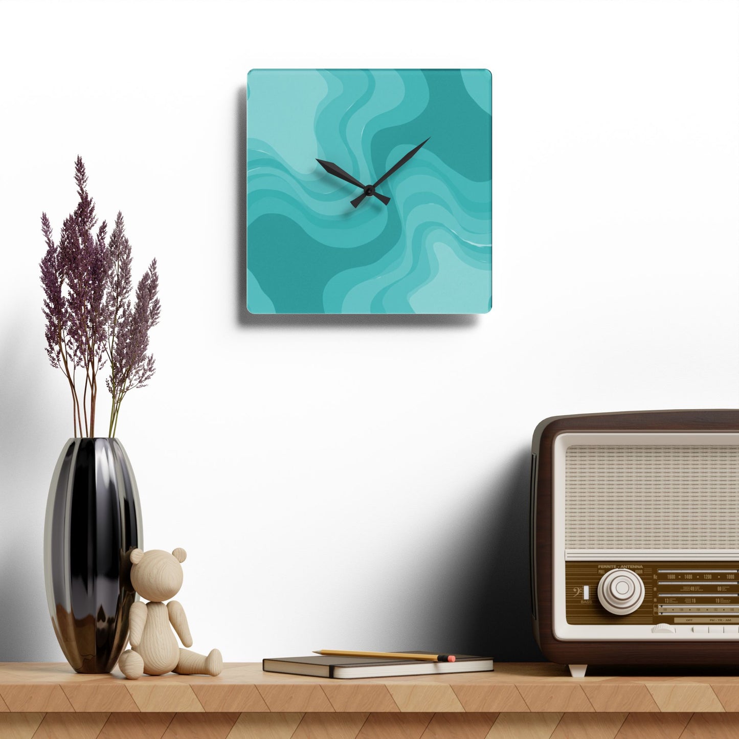 Tif Green Wavey 10.75" x 10.75" Round or Square Acrylic Wall Clock