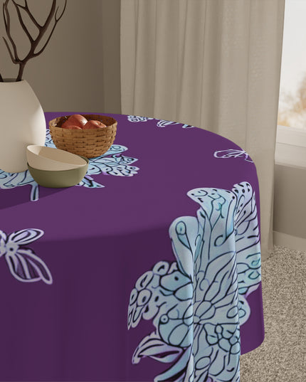 Blue Floral Butterflies Tablecloth, 55" x 55"