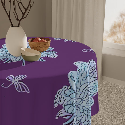 Blue Floral Butterflies Tablecloth, 55" x 55"