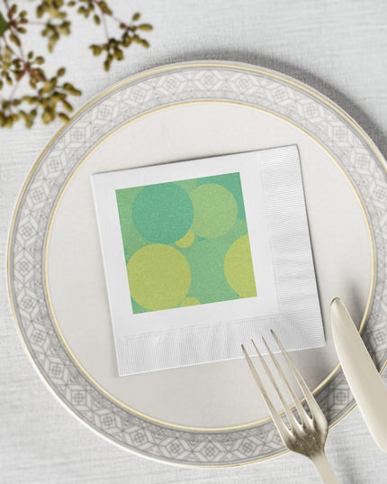 Pastel Green Patches White Coined Napkins, 4.8" x 4.8"