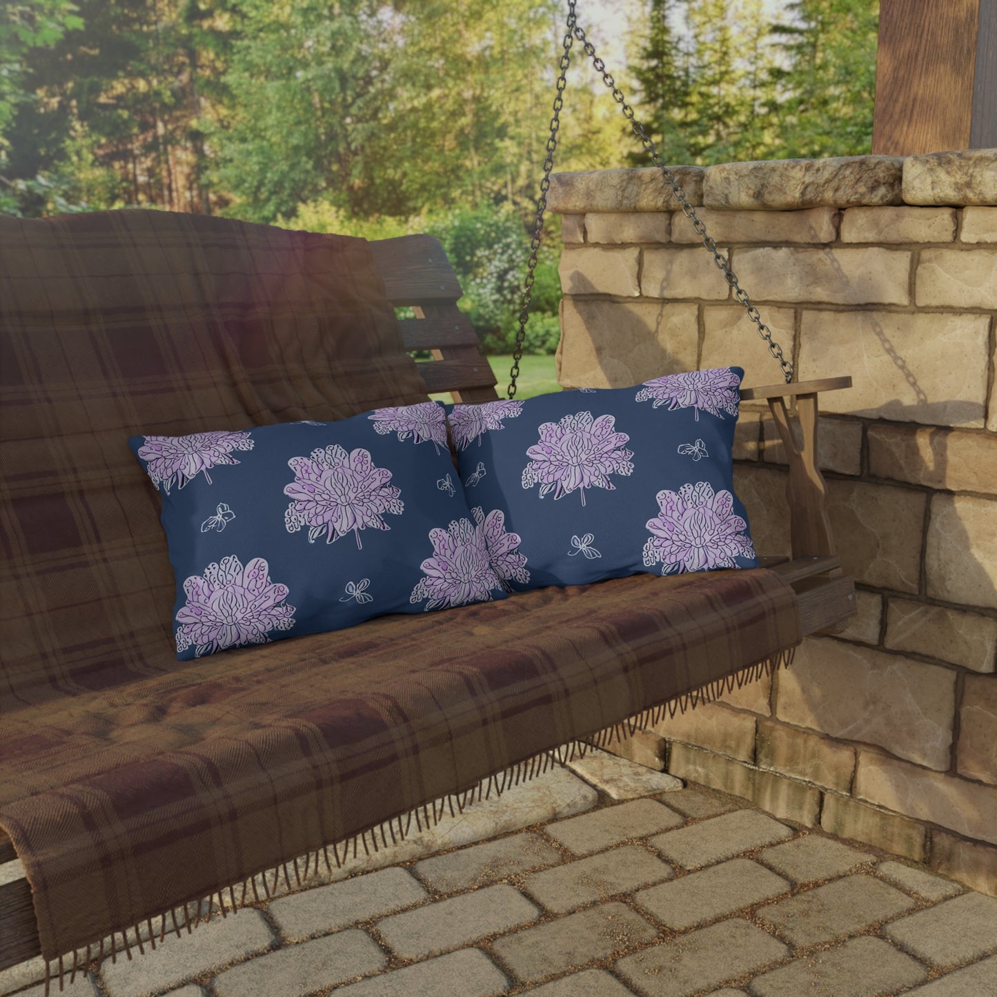 Purple White Floral Butterflies 20" x 14" Outdoor Pillow