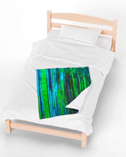 Striped Blue Green Velveteen Plush Blanket, 30" x 40"