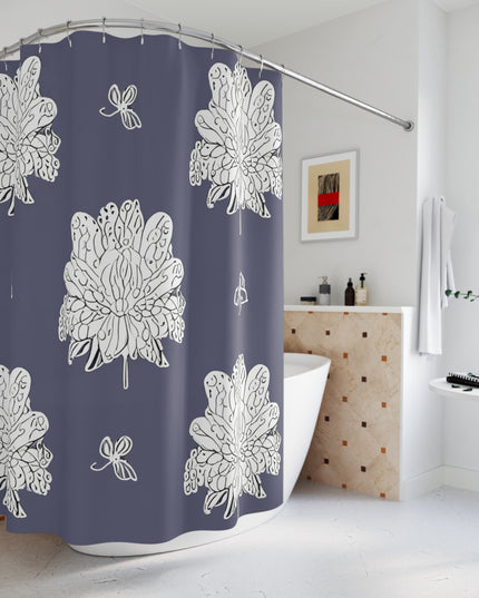 White Floral Butterflies Shower Curtain, 71" x 74"