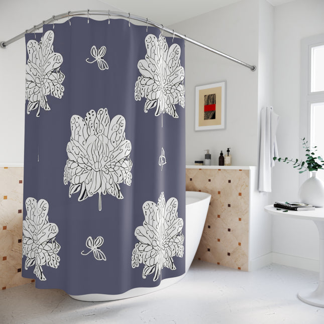 White Floral Butterflies Shower Curtain, 71" x 74"
