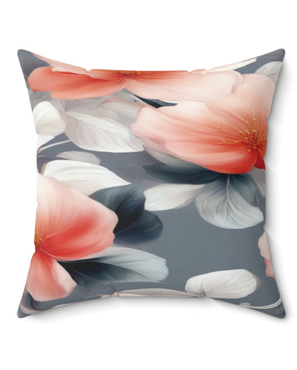 Red Blossom Floral Bunch Faux Suede Square Pillow, 20" x 20"