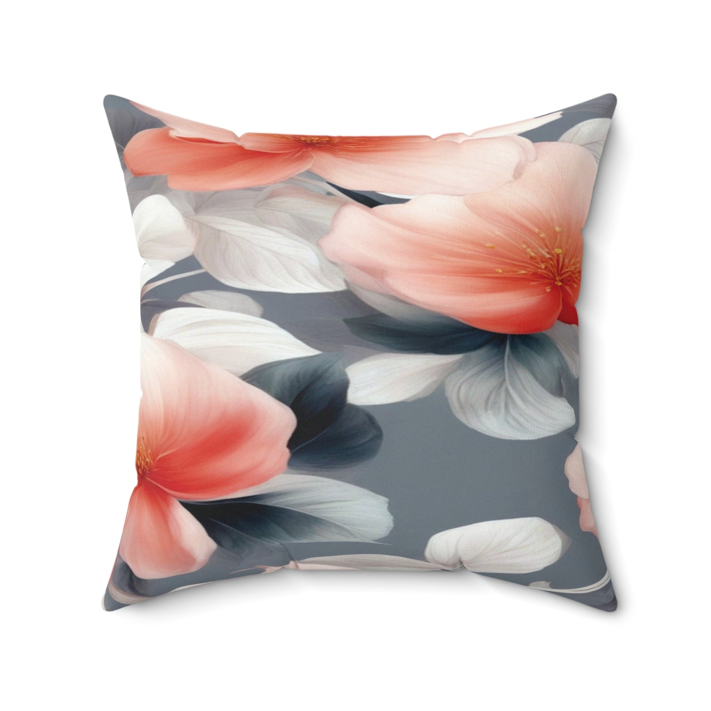 Red Blossom Floral Bunch Faux Suede Square Pillow, 20" x 20"