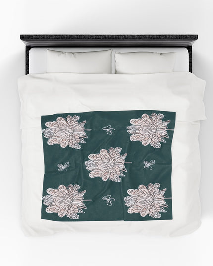 Soft White Floral Butterflies Velveteen Plush Blanket, 50" x 60"