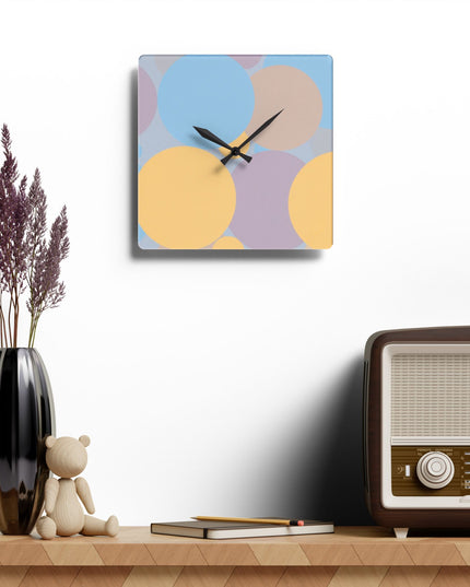 Pastel Baby Blue and Peach Patches Acrylic Wall Clock, Round or Square, 10.75" x 10.75"
