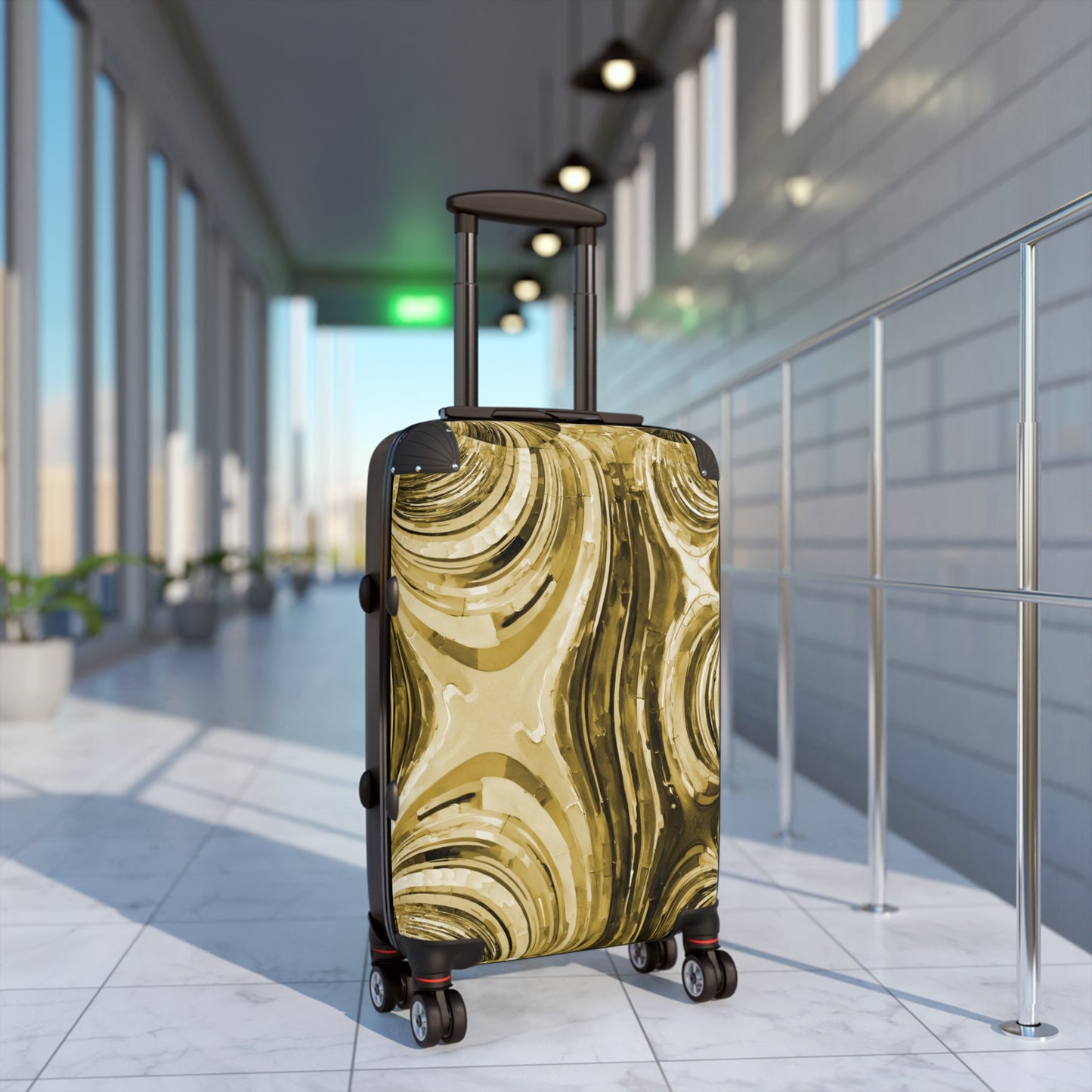 Uzi Spiral Light Brown Small Suitcase with built in lock, 4 double-wheels, telescopic handle, and ABS back hard-shell