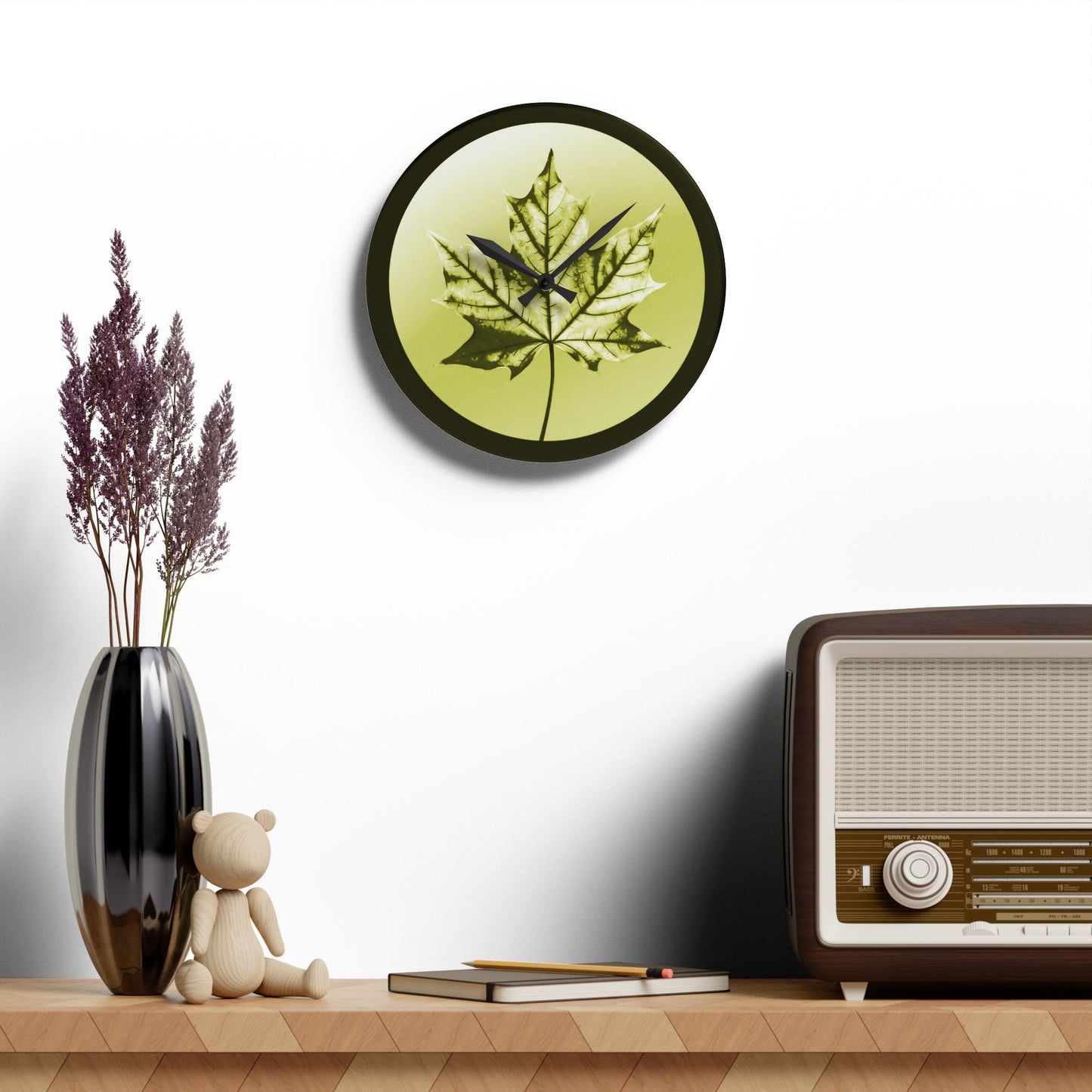 Lemon Maple Leaf Acrylic Wall Clock, Round or Square, 10.75" x 10.75"