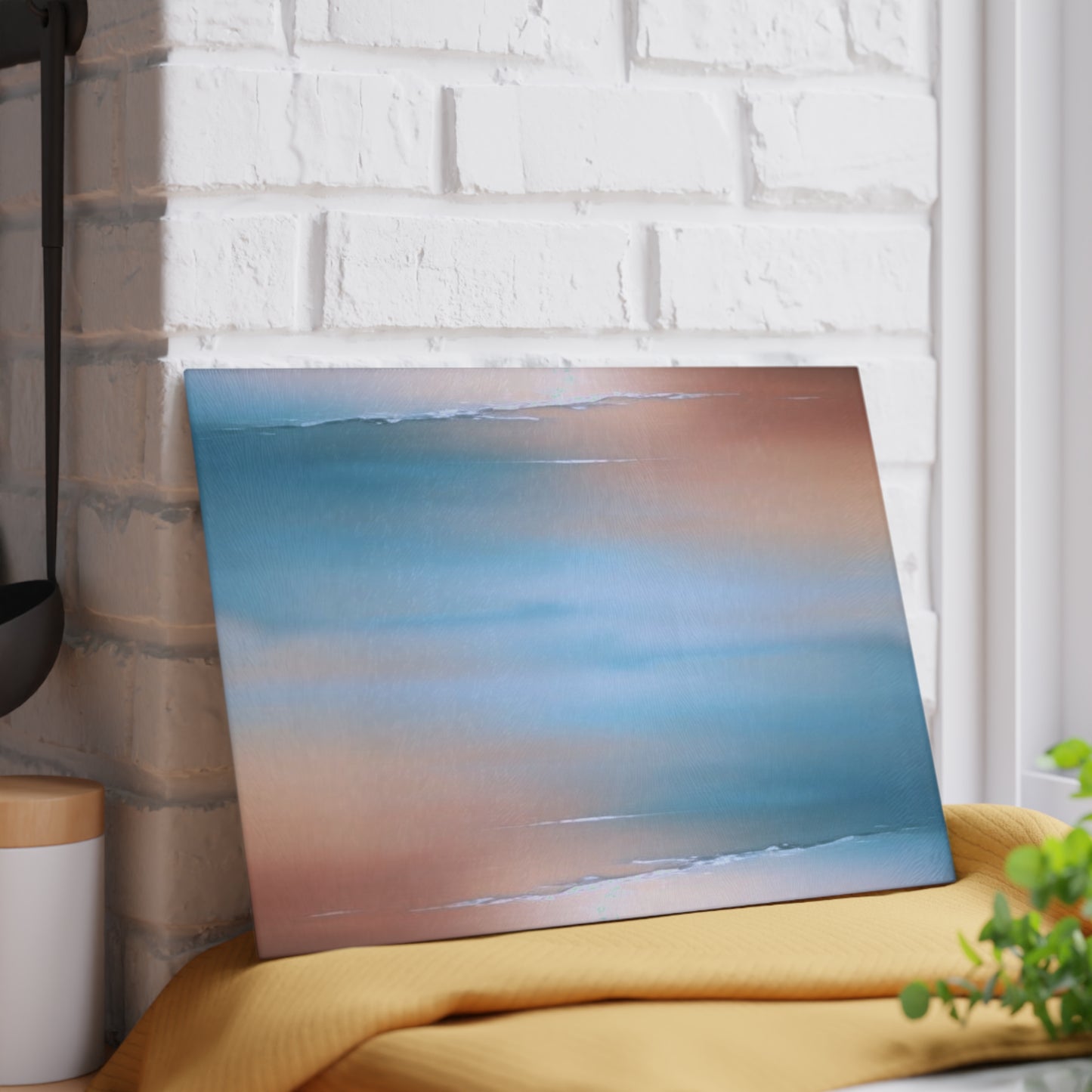Blue Sea Peach Fog 8" x 11" Glass Cutting Board
