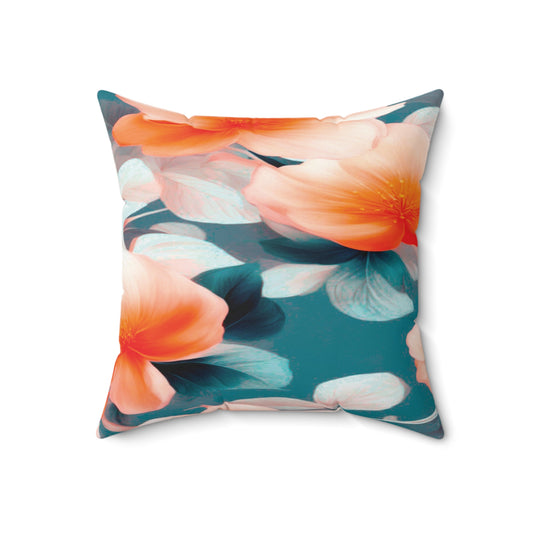 Orange Blossom Floral Bunch Faux Suede Square Pillow, 18" x 18"