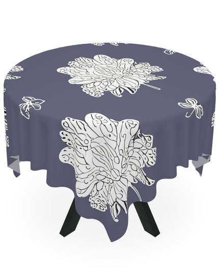 White Floral Butterflies Tablecloth, 55" x 55"
