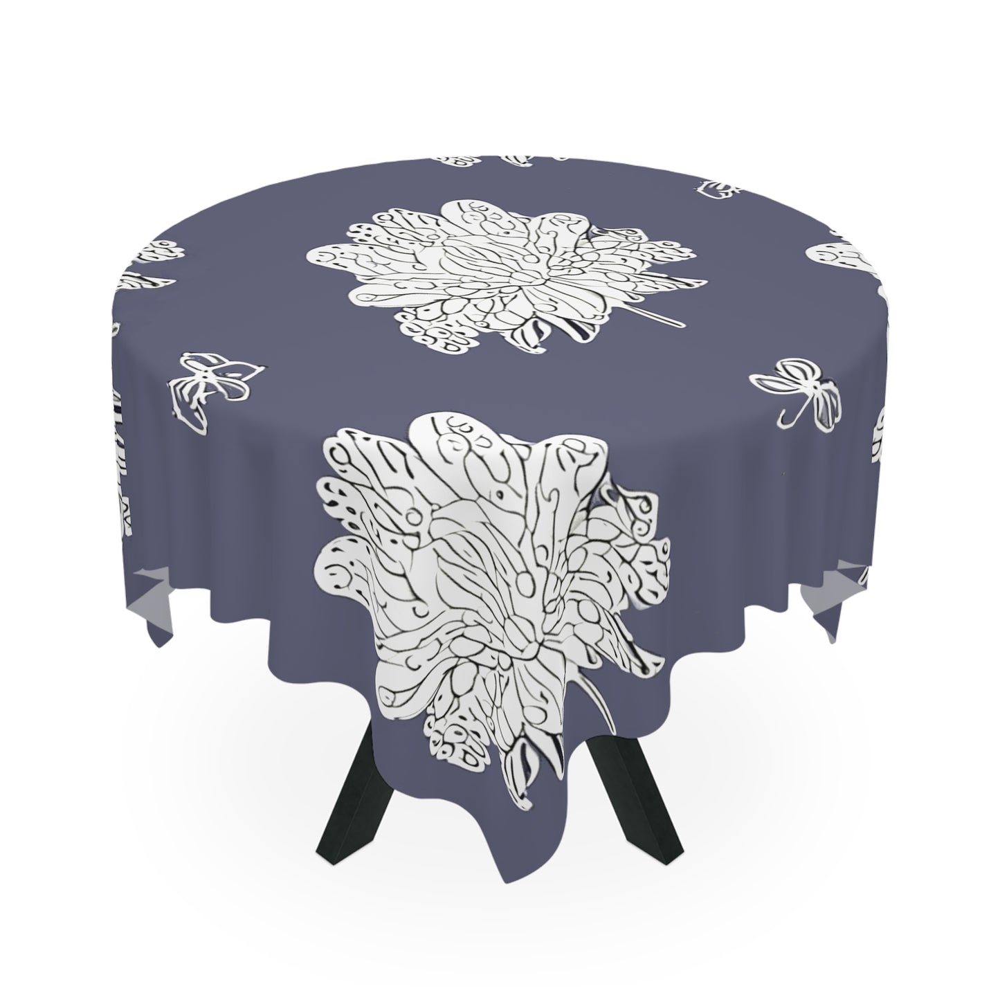 White Floral Butterflies Tablecloth, 55" x 55"