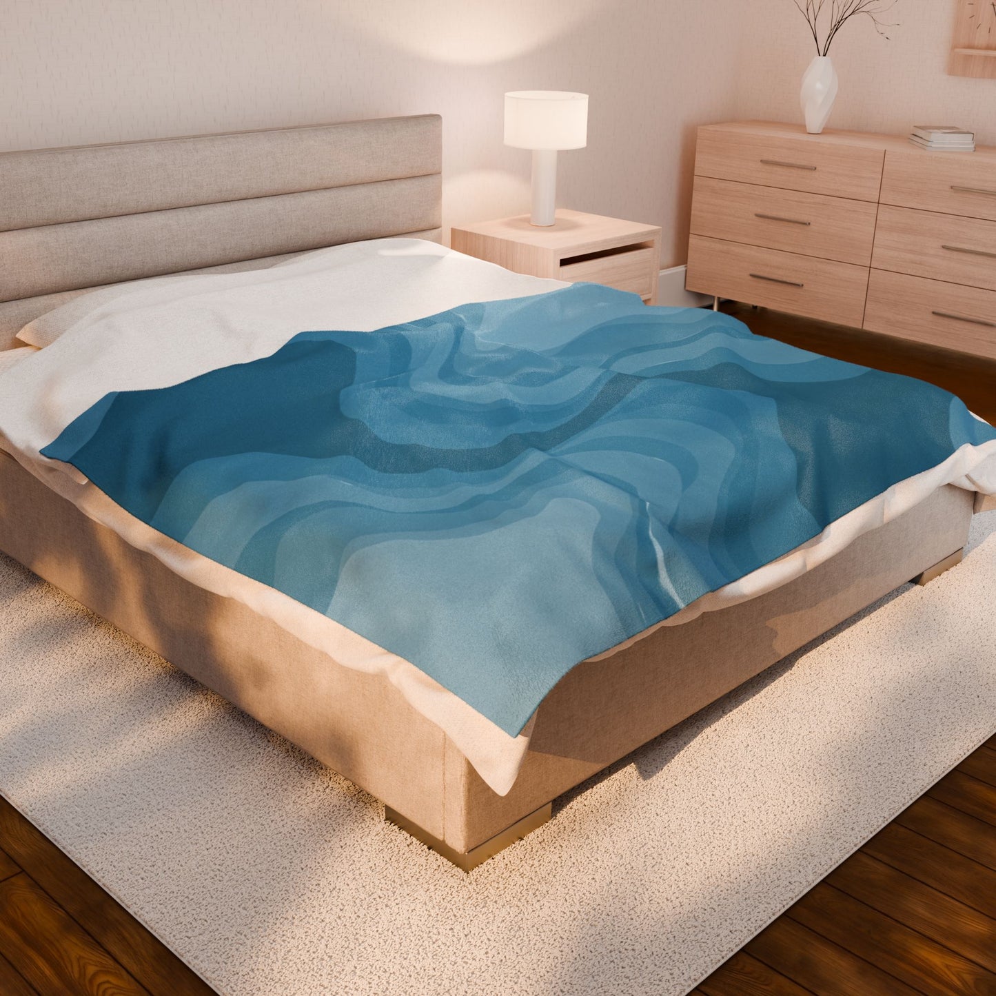 Sky Blue Wavey Velveteen Plush Blanket, 60" x 80"