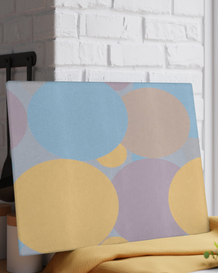 Pastel Baby Blue and Peach Patches 11" x 15" Glass Cutting Board