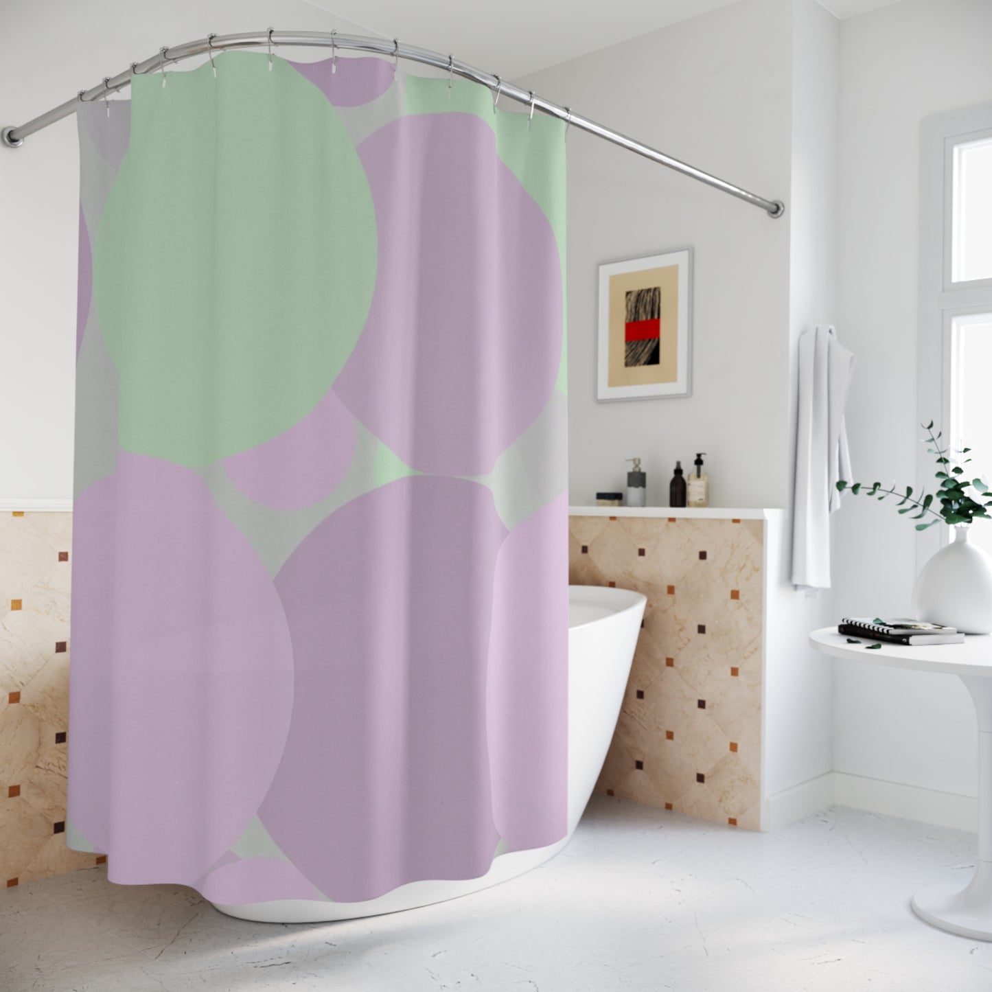Pastel Lavender Purple and Soft Green Patches Shower Curtains, 71" x 74"