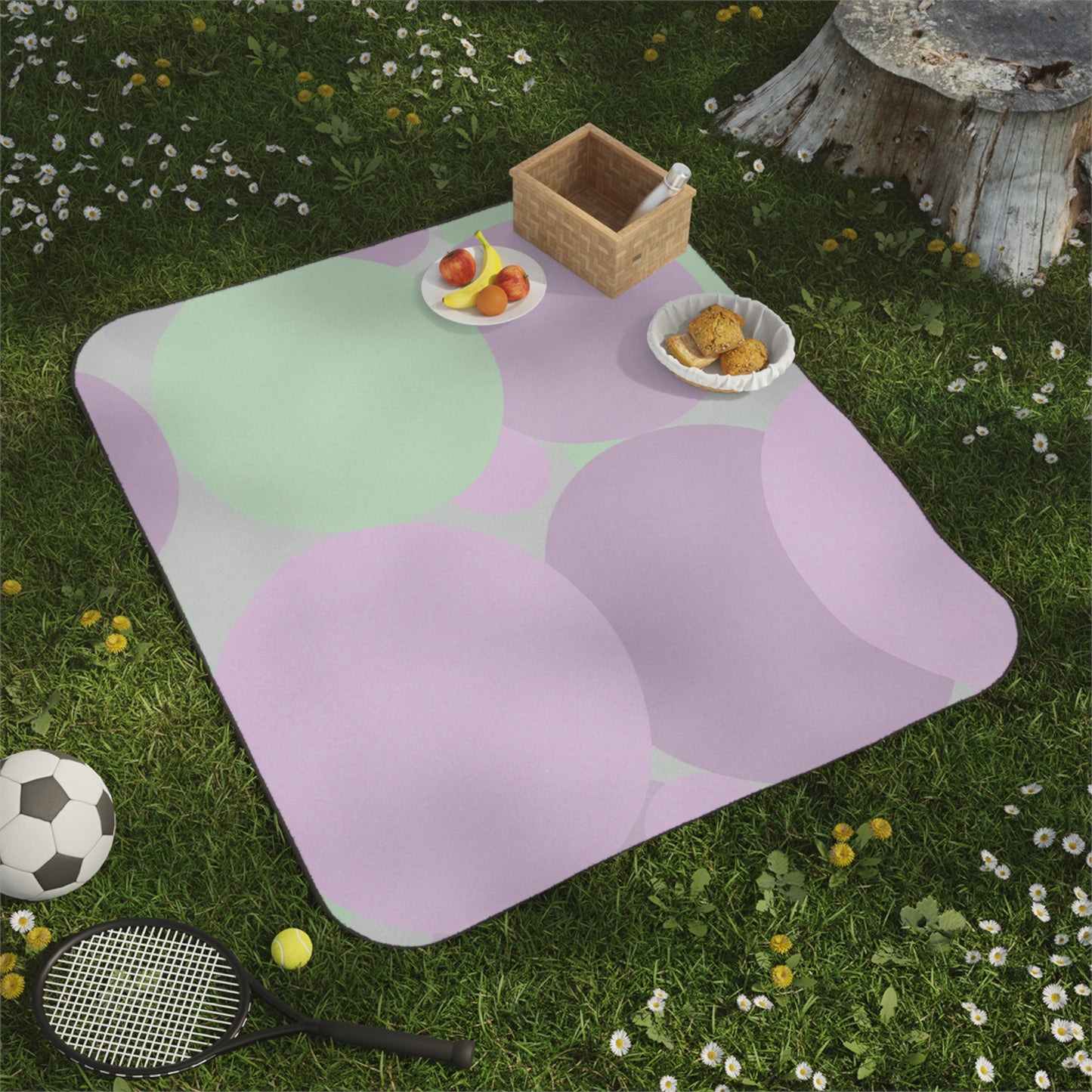Pastel Lavender Purple and Soft Green Patches 61" × 51" Picnic Blanket