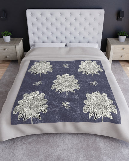 White Floral Butterflies 50" x 60" Crushed Velvet Blanket
