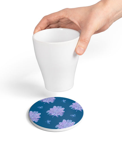 Lavender Floral Butterflies 4" x 4" Round Ceramic Coaster