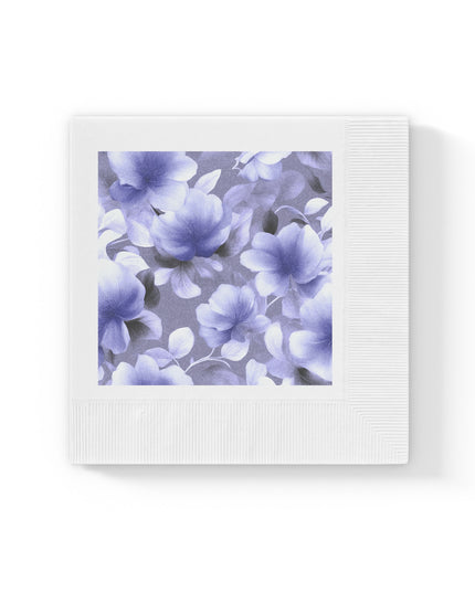 Indigo Blossom Floral Bunch White Coined Napkins, 6.5" x 6.5"