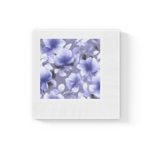 Indigo Blossom Floral Bunch White Coined Napkins, 6.5" x 6.5"