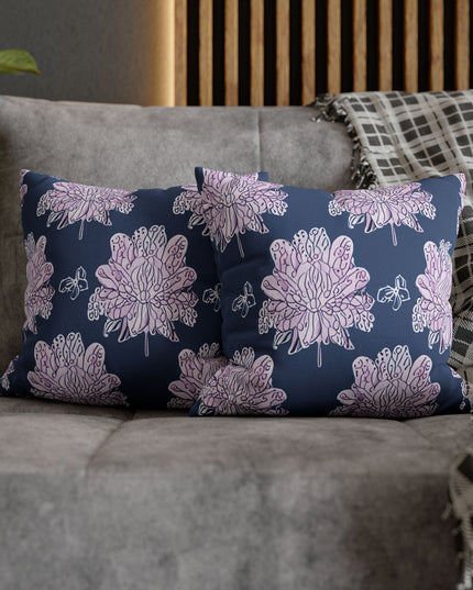 Purple White Floral Butterflies Spun Polyester Square Pillowcase, 14" x 14"