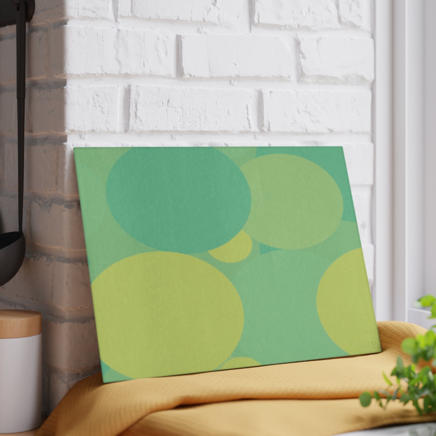 Pastel Green Patches 8" x 11" Glass Cutting Board
