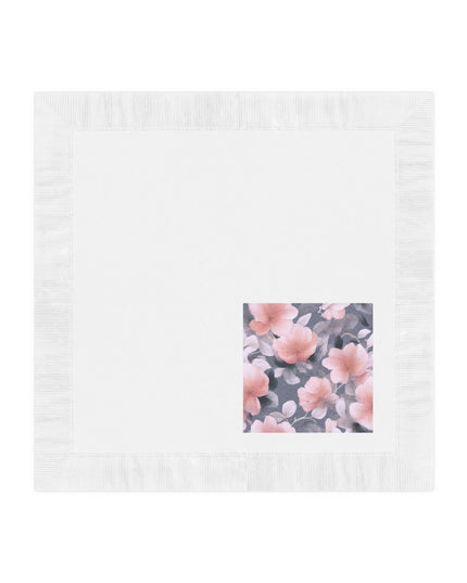 Peach and Blue Gray Floral Bunch White Coined Napkins, 4.8" x 4.8"