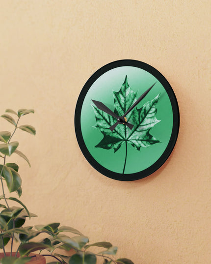 Mint Green Maple Leaf Acrylic Round Wall Clock, 8" x 8"