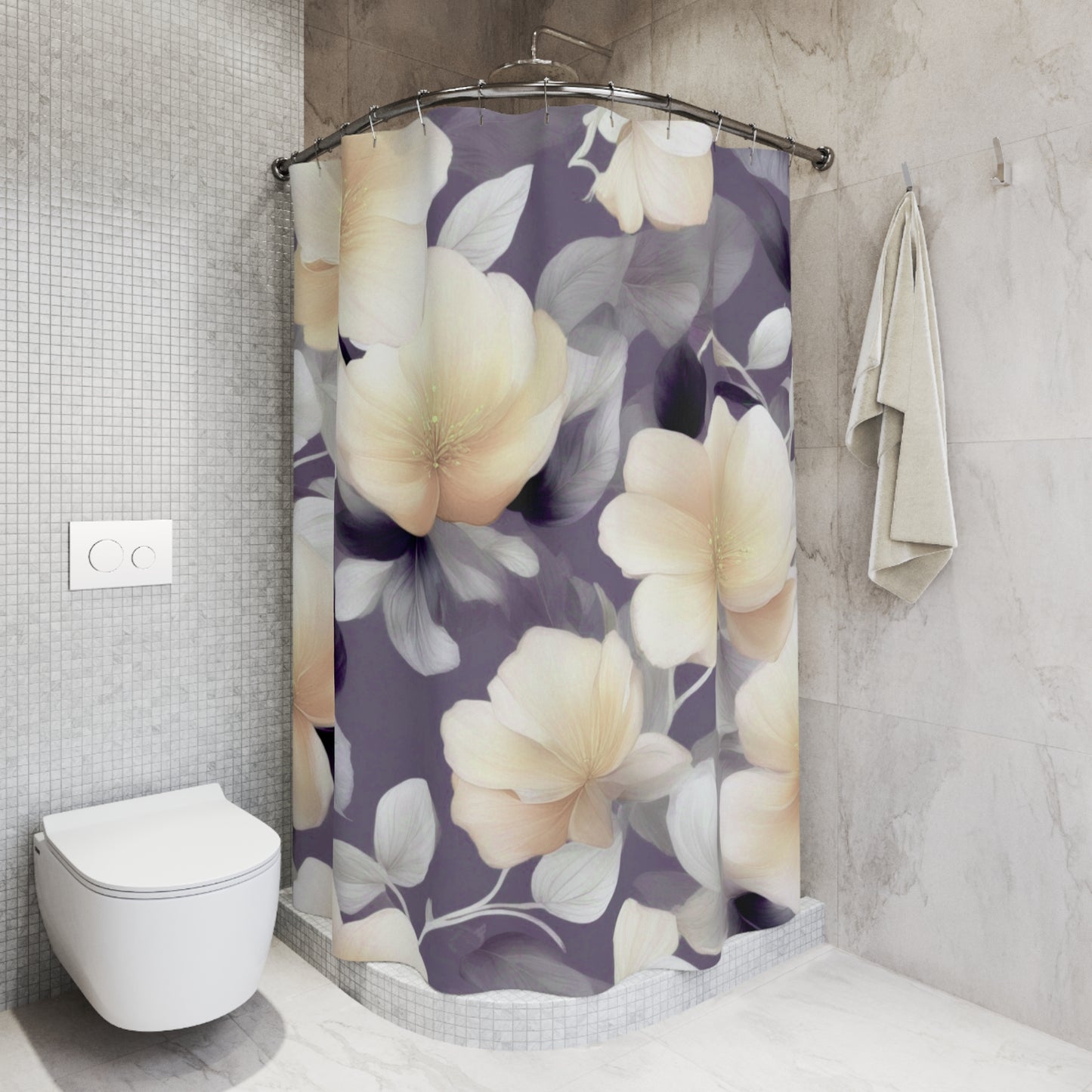 White Blush Floral Bunch Shower Curtains, 71" x 74"