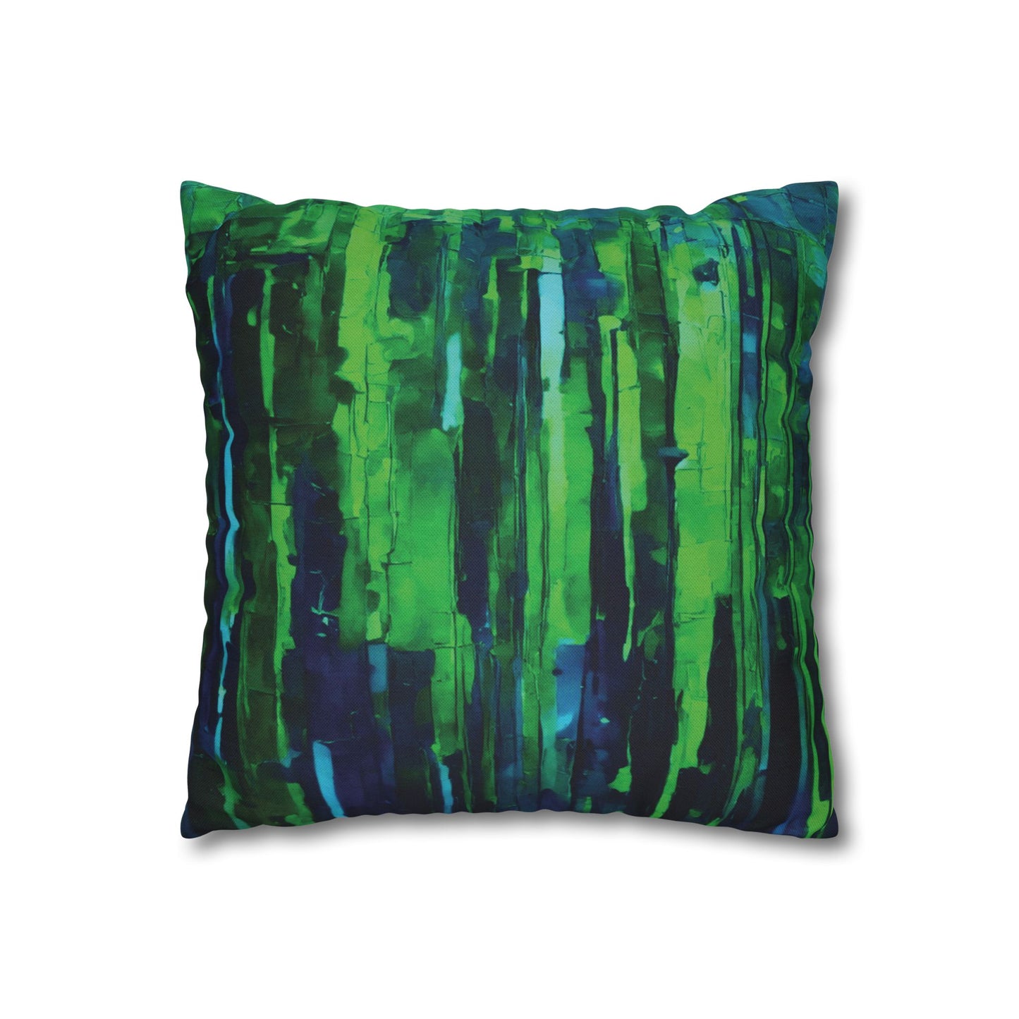 Striped Blue Green Spun Polyester Square Pillowcase, 14" x 14"