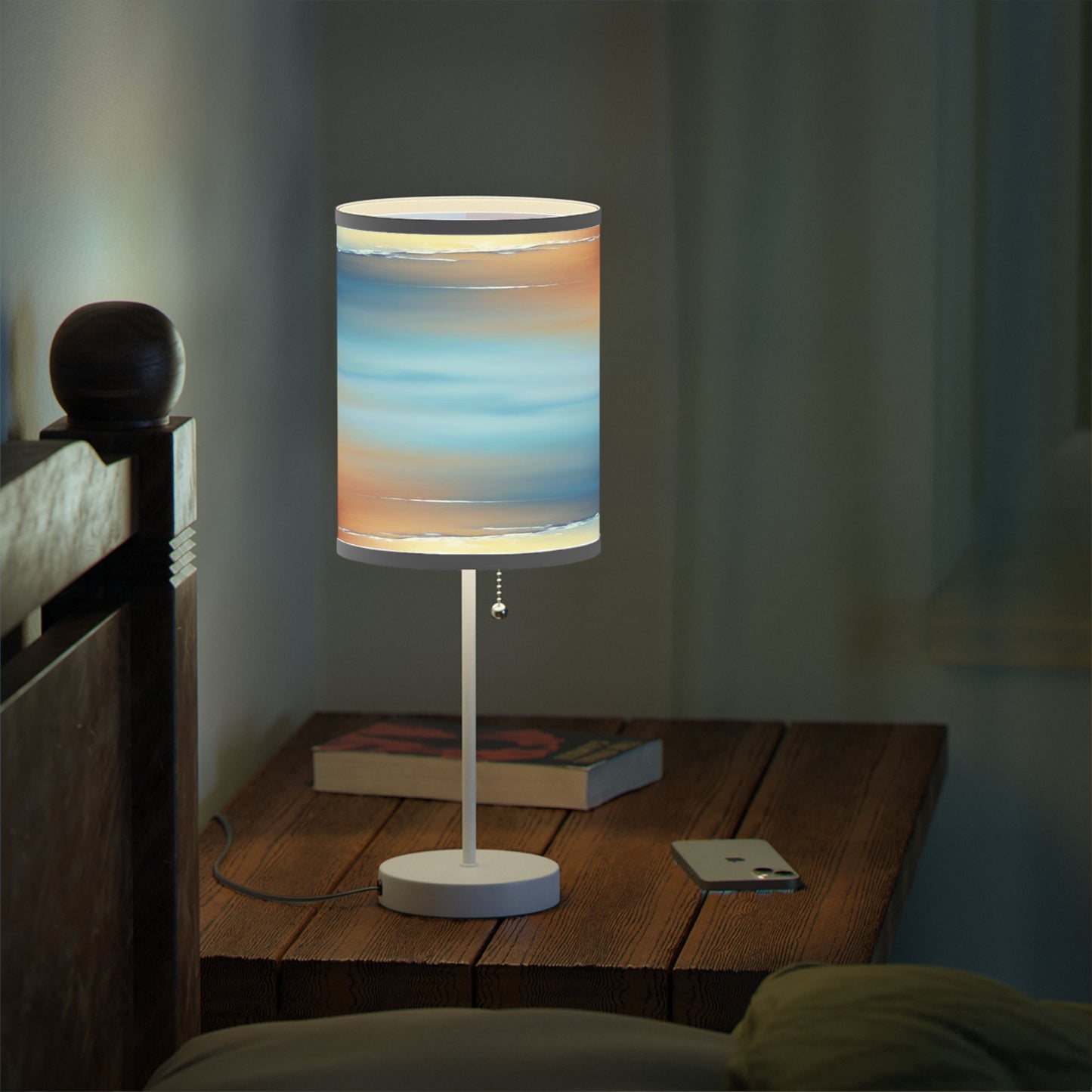 Blue Sea Red Orange Fog Table Lamp on a White or Silver Stand, US|CA plug