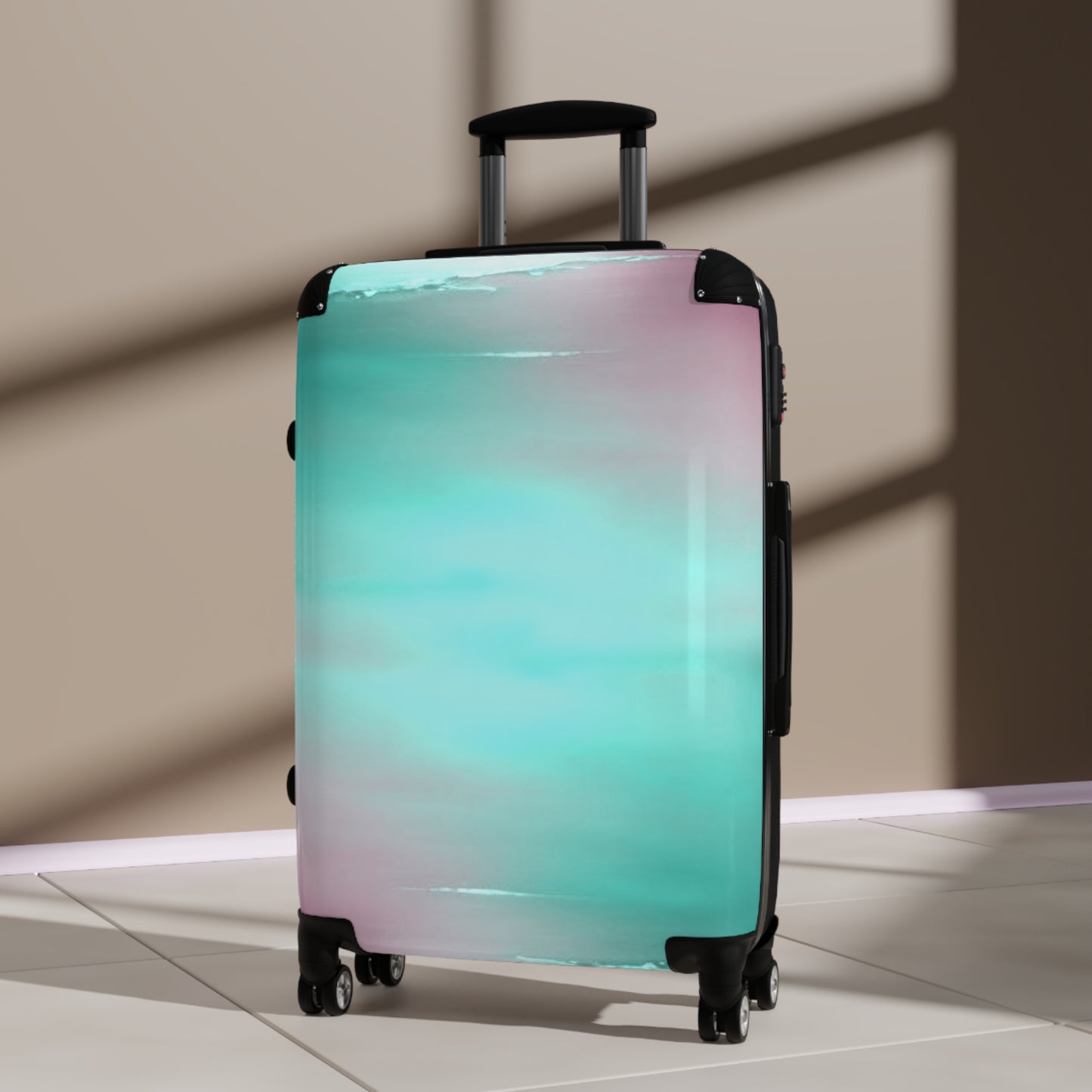 Green Sea Lavender Fog Medium Suitcase with built in lock, 4 double-wheels, telescopic handle, and ABS back hard-shell