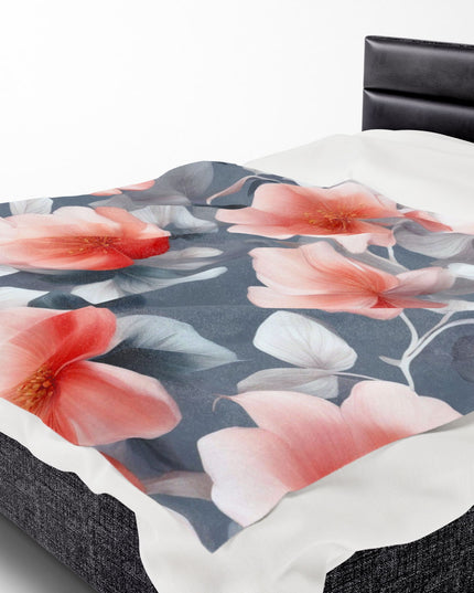 Red Blossom Floral Bunch Velveteen Plush Blanket, 60" x 80"