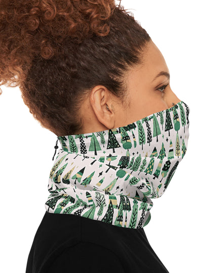 Mini Vintage Green Trees Winter Neck Gaiter With Drawstring