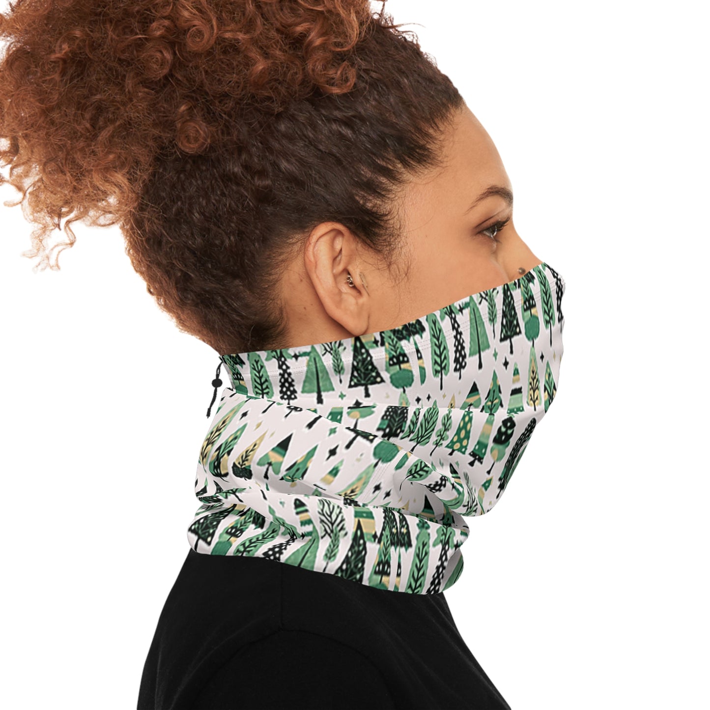 Mini Vintage Green Trees Winter Neck Gaiter With Drawstring