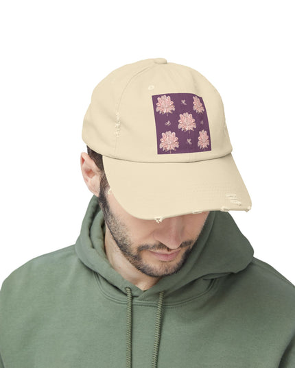 Pink Floral Butterflies Unisex Distressed Cap