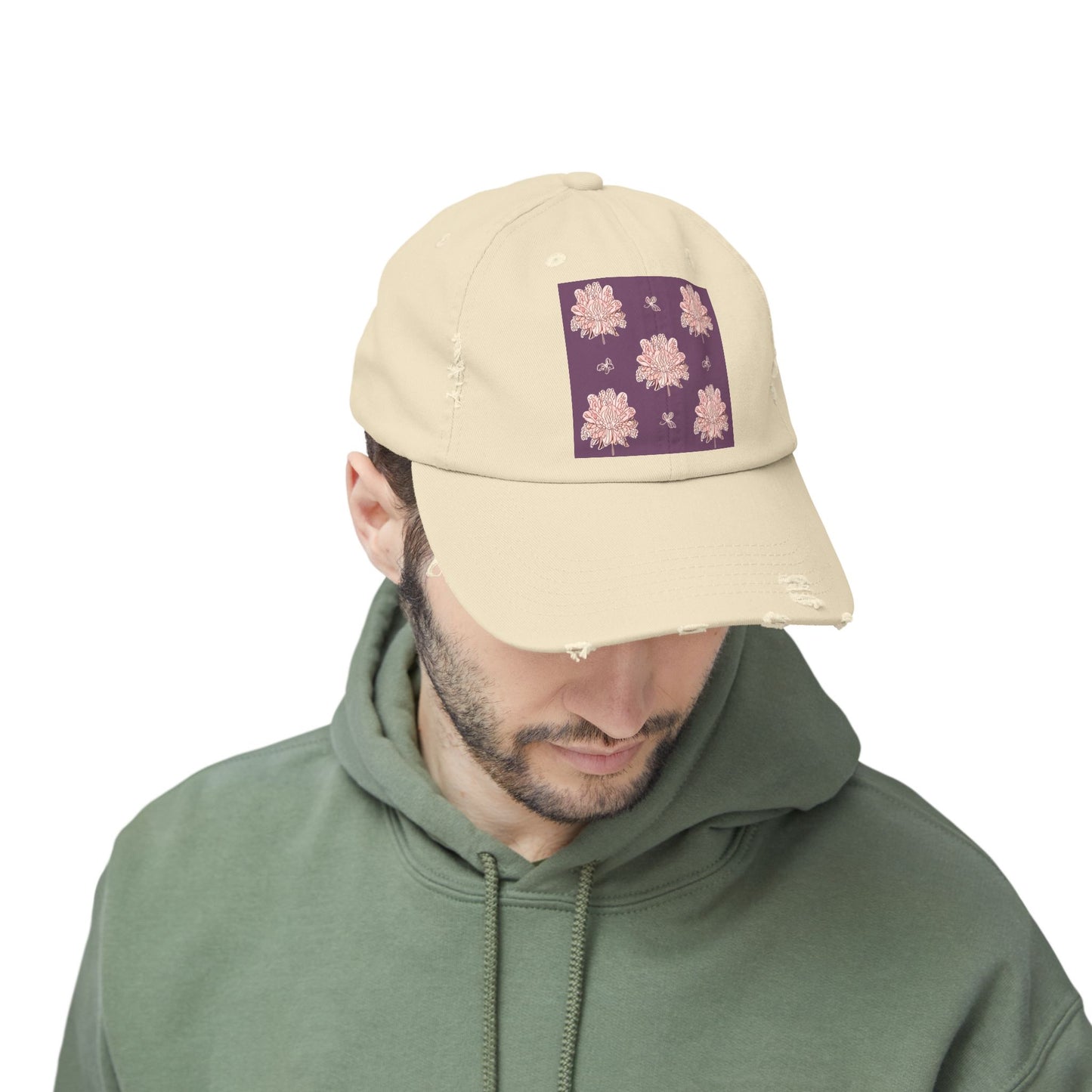 Pink Floral Butterflies Unisex Distressed Cap