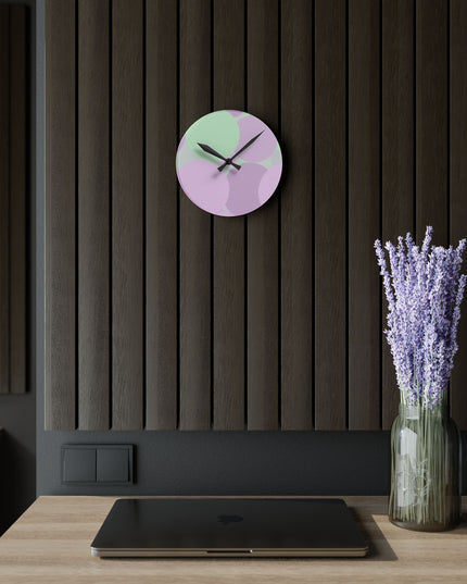 Pastel Lavender Purple and Soft Green Patches Acrylic Round Wall Clock, 8" x 8"