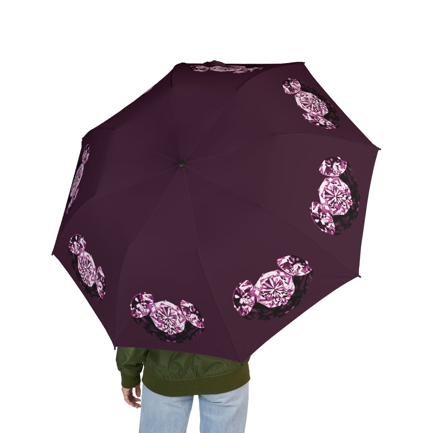 Stylish Maroon Tri-Diamonds Foldable Umbrella - Compact & Chic