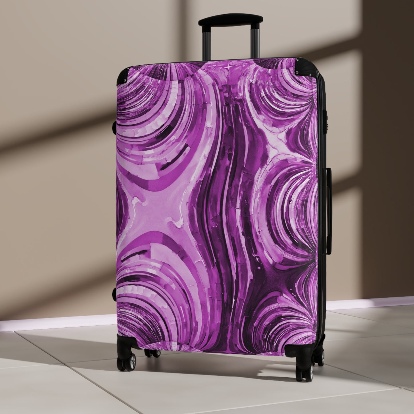 Uzi Spiral Powder Lavender Large Suitcase with built in lock, 4 double-wheels, telescopic handle, and ABS back hard-shell