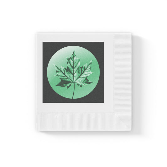 Mint Green Maple Leaf White Coined Napkins, 4.8" x 4.8"