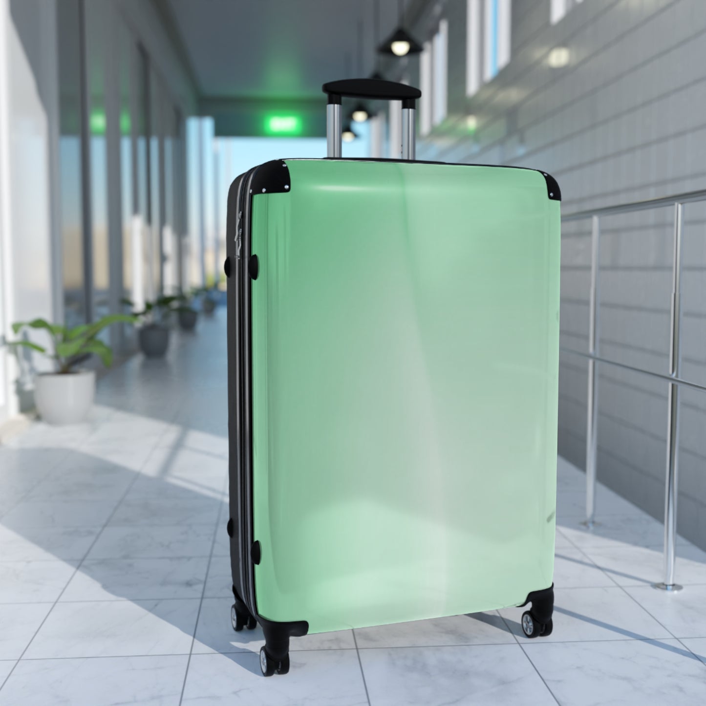 Mint Fade Large Suitcase with built in lock, 4 double-wheels, telescopic handle, and ABS back hard-shell