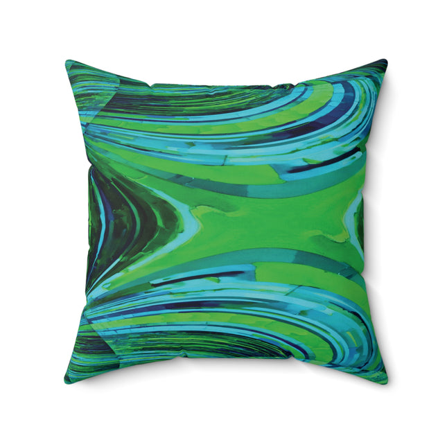 Uzi Spiral Blue Green Faux Suede Square Pillow, 20" x 20"