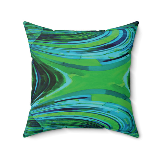 Uzi Spiral Blue Green Faux Suede Square Pillow, 20" x 20"