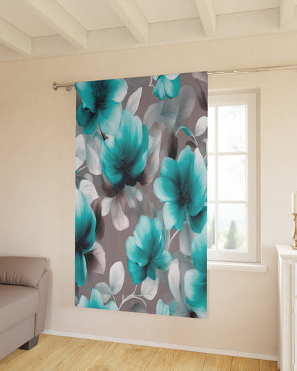 Tif Green Gray Floral Bunch Window Curtain, 50" x  84", blackout